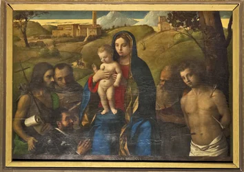 Madonna col Bambino e quattro santi (Giovanni Battista, Francesco, Girolamo e Sebastiano (da sinistra a destra)) e donatore